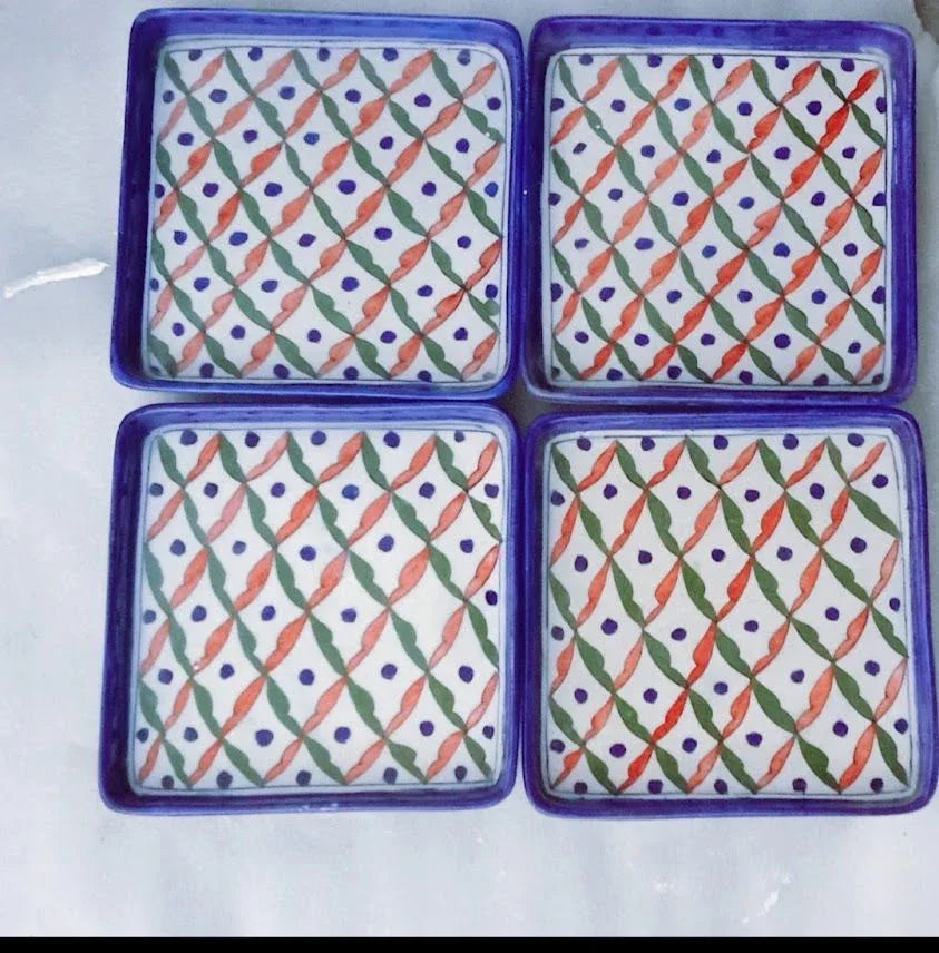 Handmade Ceramic Tray for Serving Fruits and Vegatables Blue Color 10 Inches Set of 4 Tray - ArtyCraftz.com