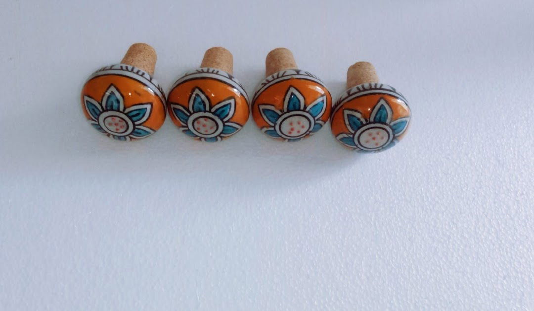 Handmade Ceramic Wood Wine Stopper,Bottle Stopper Cork to Keep The Wine Fresh Orange Color - ArtyCraftz.com