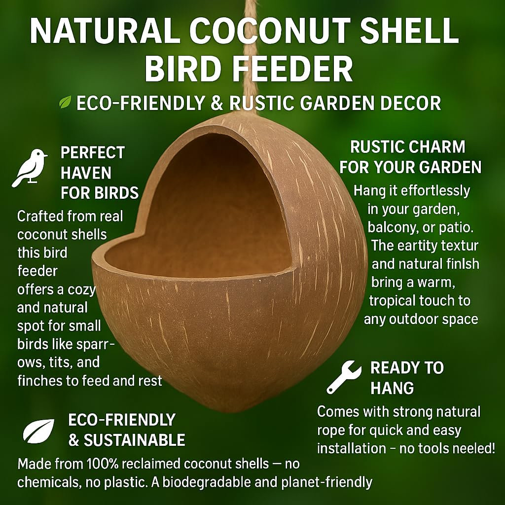 Handmade Coconut Shell Hanging Bird Feeder-ArtyCraftz.com
