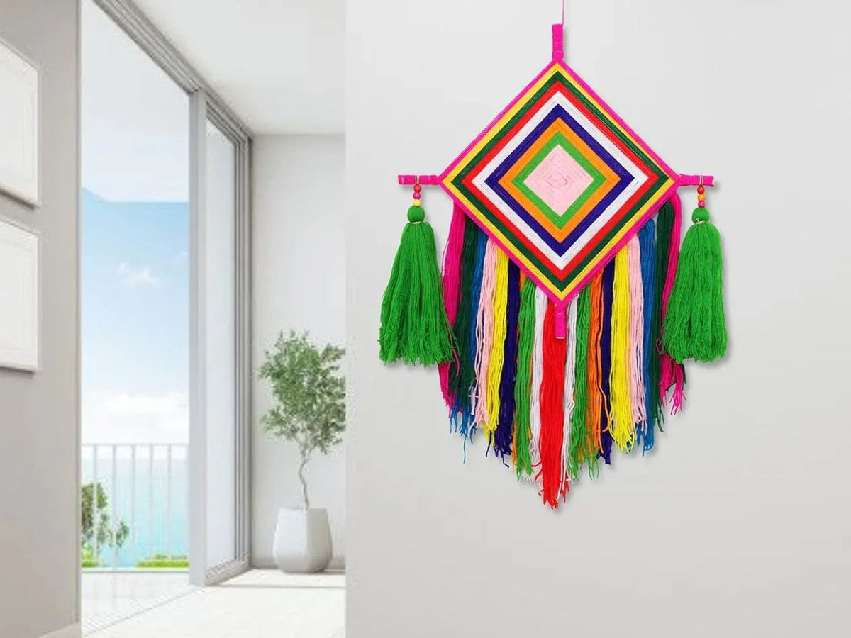Handmade Colorful Woolen Kite Tassel Hanging Pack of 1 Multi-Colour - ArtyCraftz.com
