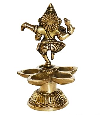 Handmade Dancing Ganesha Brass Oil Lamp Home Decor