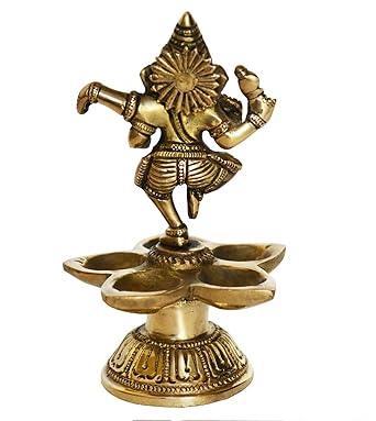 Handmade Dancing Ganesha Brass Oil Lamp Home Decor