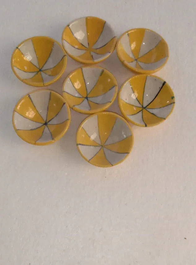 Handmade Decorative Diwali Diya Oil Lamps for Pooja 2*2 Inches Yellow Color with Flower Design - ArtyCraftz.com