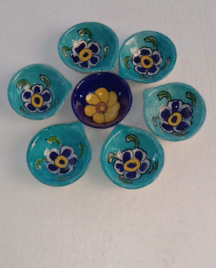 Handmade Decorative Sky Blue Color 2 X 2 Inches Diya - ArtyCraftz.com