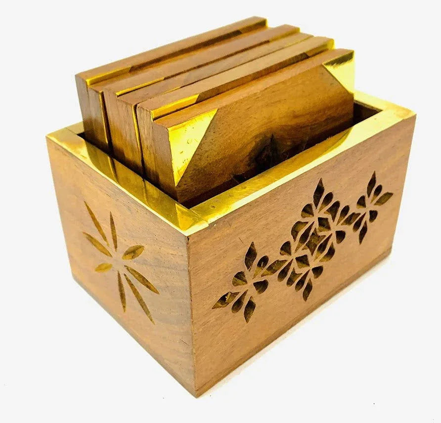 Handmade Designer Wood Coasters Set Finish Table Decor, Serving