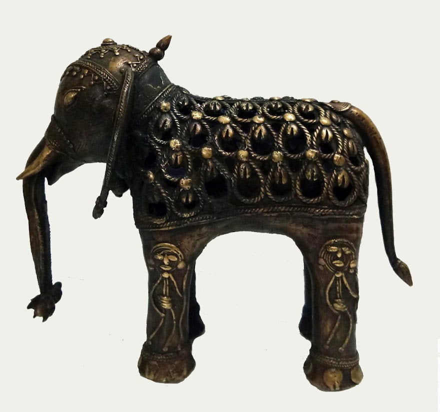 Handmade Dhokra Antique Jali Elephant Statue - ArtyCraftz.com