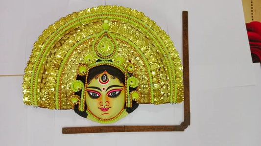 Handmade Goddess Durga Paper Mache Chhau Yellow Face Mask - ArtyCraftz.com