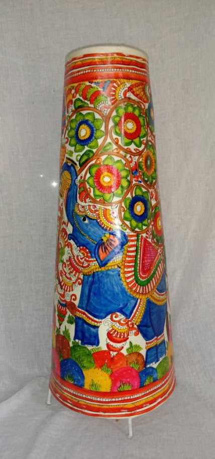 Handmade Hand Elephant Design Painted Leather Lamps Multi Colour 25 Inches - ArtyCraftz.com