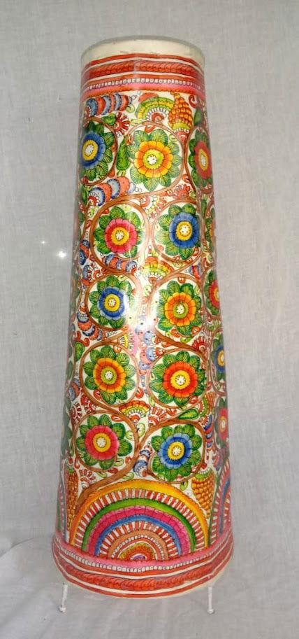 Handmade Hand Flower Painted Leather Lamps Multi Color 25 Inches - ArtyCraftz.com