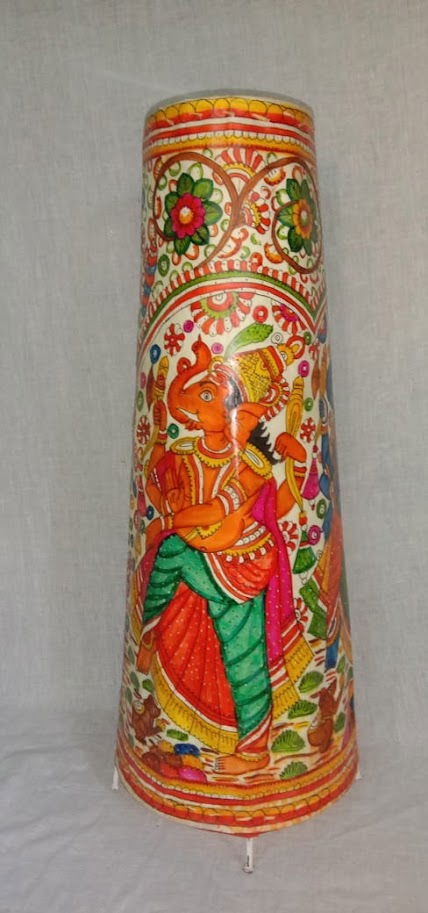 Handmade Hand Ganesha Painted Leather Lamp Multi Color 25 Inches - ArtyCraftz.com