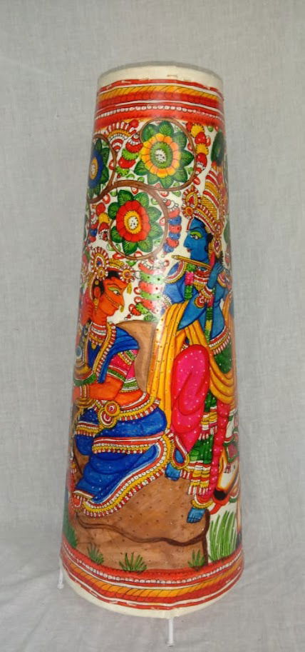 Handmade Hand Goddess Painted Leather Lamp Multi Color 25 Inches - ArtyCraftz.com