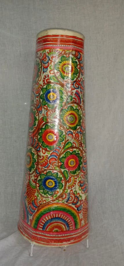Handmade Hand Peacock Flower Painted Leather Lamps 25 Inches - ArtyCraftz.com