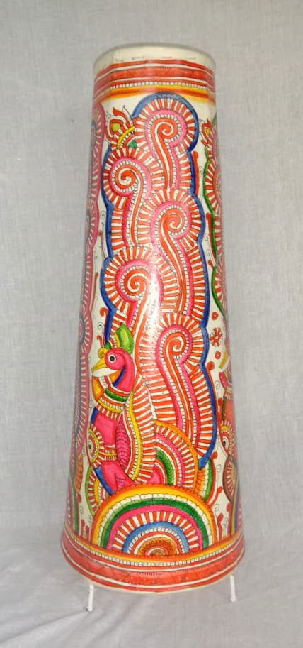 Handmade Hand Peacock Painted Leather Lamp Red with Pink Color 25 Inches - ArtyCraftz.com