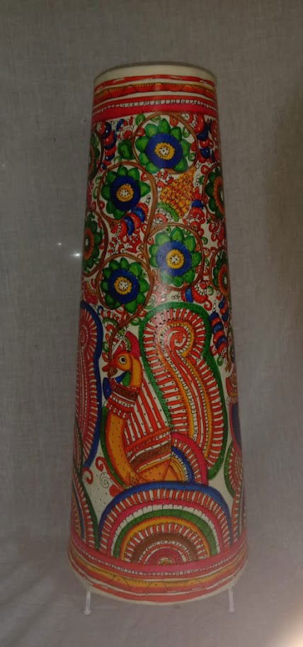 Handmade Hand Peacock with Flower Painted Leather Lamps Multi Color 25 Inches - ArtyCraftz.com
