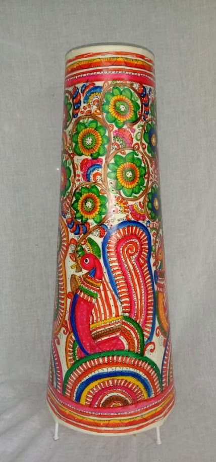 Handmade Hand Peacock with Flower Painted Leather Lamps Pink with Multi Color 25 Inches - ArtyCraftz.com