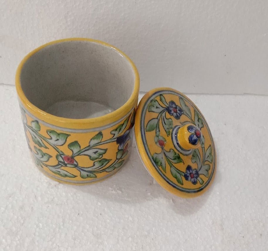 Handmade Handpainted Ceramic Airtight Jar for Coffee and Tea Powder - ArtyCraftz.com