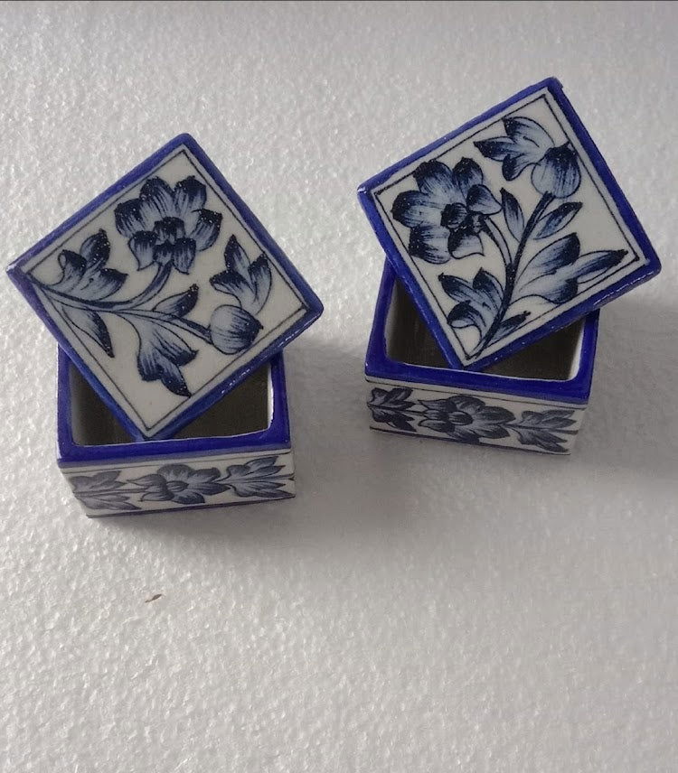 Handmade Handpainted Ceramic Airtight Jar for Coffee and Tea Powder Square jar - ArtyCraftz.com