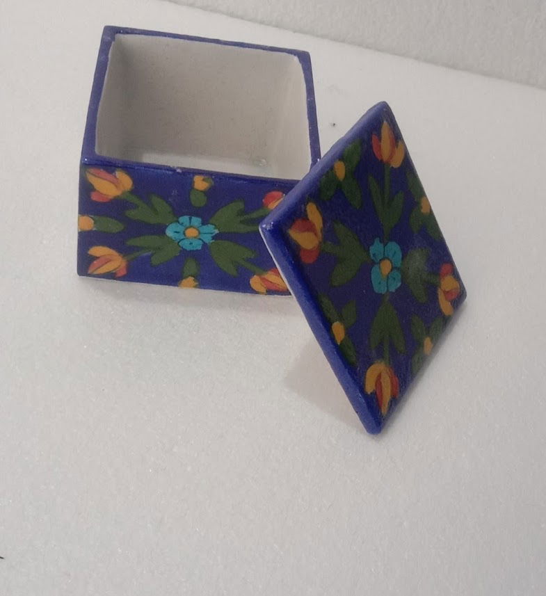 Handmade Handpainted Ceramic Airtight Jar for Coffee and Tea Powder Square jar 3 Inches Purple Color - ArtyCraftz.com