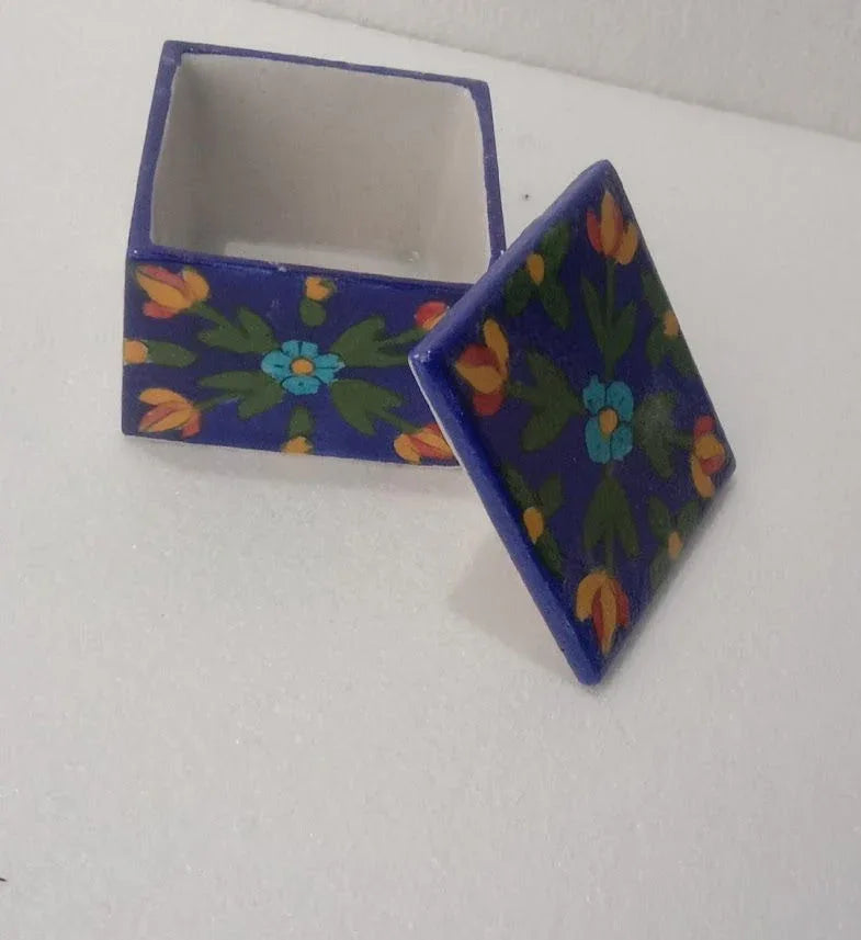 Handmade Handpainted Ceramic Airtight Jar for Coffee and Tea Powder Square jar 3 Inches Purple Color - ArtyCraftz.com
