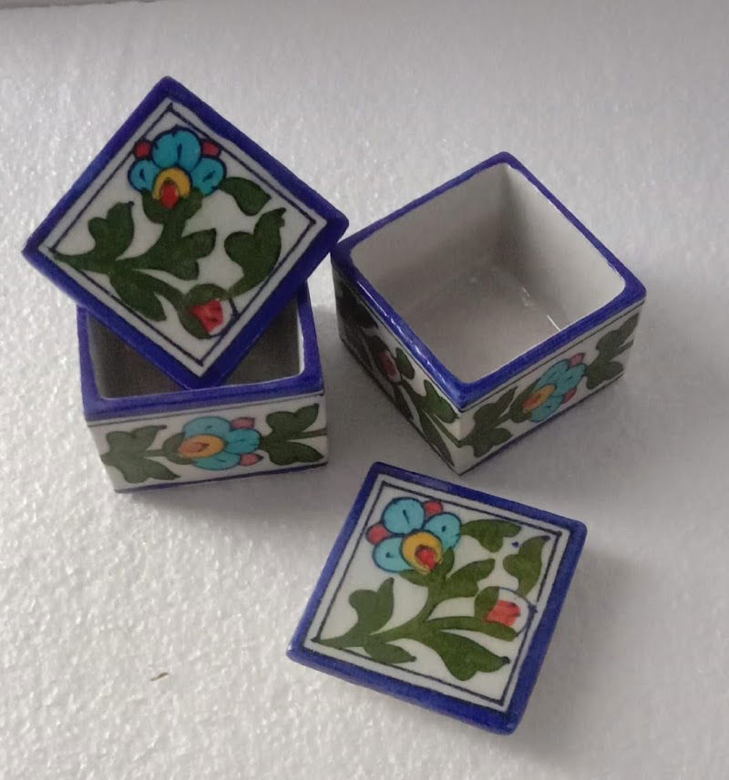 Handmade Handpainted Ceramic Airtight Jar for Coffee and Tea Powder Square jar Multi Color - ArtyCraftz.com