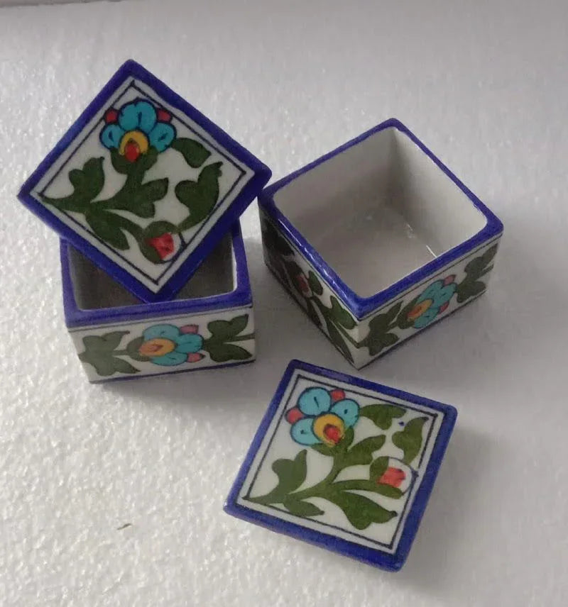 Handmade Handpainted Ceramic Airtight Jar for Coffee and Tea Powder Square jar Multi Color - ArtyCraftz.com