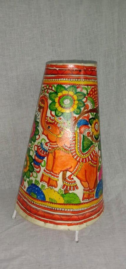 Handmade Leather Art Work Leather Elephant Design Painted Lamp Shade Without Bulb - ArtyCraftz.com