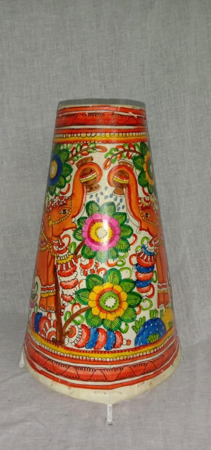 Handmade Leather Art Work Leather Elephant Design Painted Lamp Shade Without Bulb 12 Inches - ArtyCraftz.com