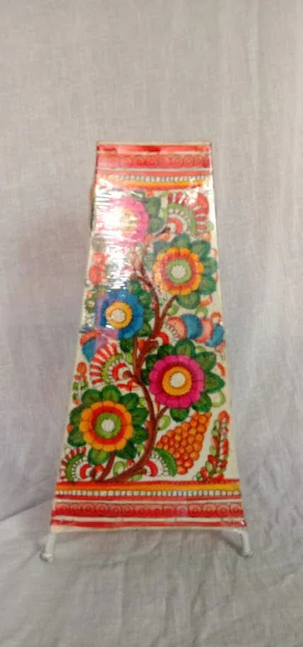 Handmade Leather Art Work Leather Flower Design Painted Lamp Shade Without Bulb Red with Multi Color 12 Inches - ArtyCraftz.com