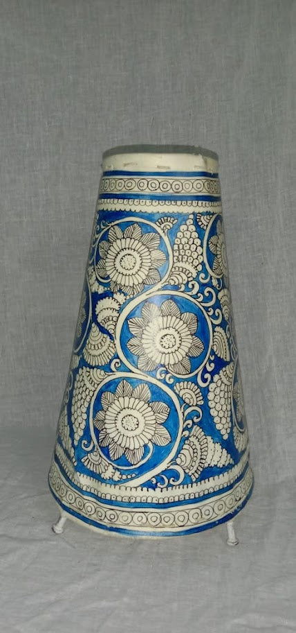 Handmade Leather Art Work Leather Flower Painted Lamp Shade Without Bulb 12 Inches Blue with White Color - ArtyCraftz.com