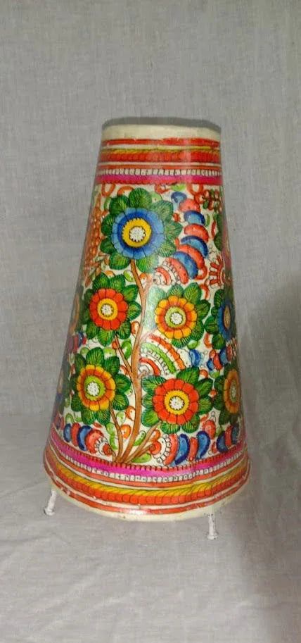 Handmade Leather Art Work Leather Flower Painted Lamp Shade Without Bulb 12 Inches Multi Color - ArtyCraftz.com