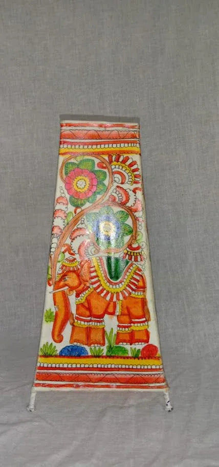 Handmade Leather Art Work Leather Flower and Elephant Design Painted Lamp Shade Without Bulb Multi Color 12 Inches - ArtyCraftz.com
