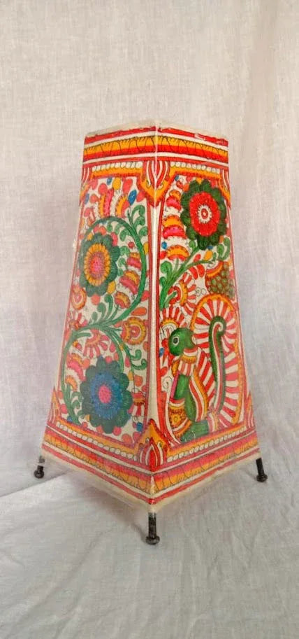 Handmade Leather Art Work Leather Flower and Peacock Design Painted Lamp Shade Without Bulb Multi Color 12 Inches - ArtyCraftz.com