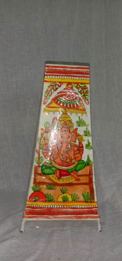 Handmade Leather Art Work Leather Ganesha Design Painted Lamp Shade Without Bulb Multi Color 12 Inches - ArtyCraftz.com