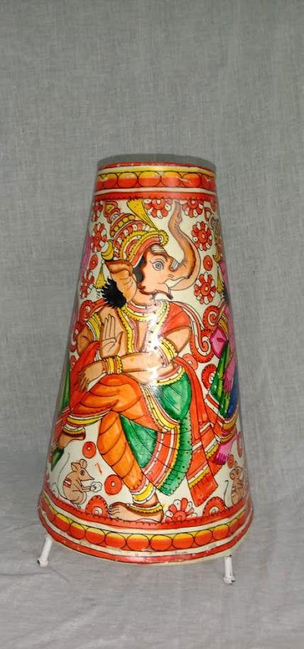 Handmade Leather Art Work Leather Ganesha Painted Lamp Shade Without Bulb 12 Inches Red with Multi Color - ArtyCraftz.com