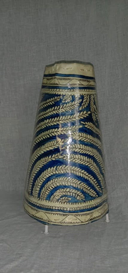 Handmade Leather Art Work Leather Leaf Painted Lamp Shade Without Bulb 12 Inches Blue with White Color - ArtyCraftz.com