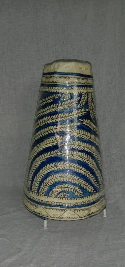Handmade Leather Art Work Leather Leaf Painted Lamp Shade Without Bulb 12 Inches Blue with White Color - ArtyCraftz.com