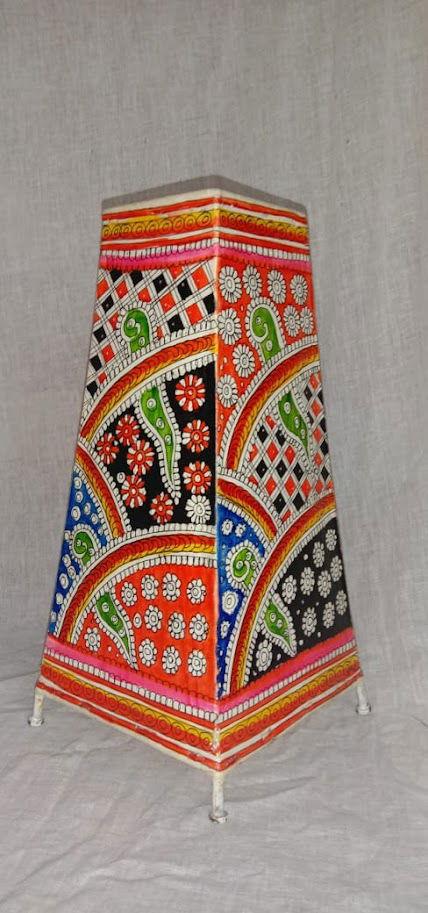 Handmade Leather Art Work Leather Painted Lamp Shade Without Bulb Red with Multi Color 12 Inches - ArtyCraftz.com