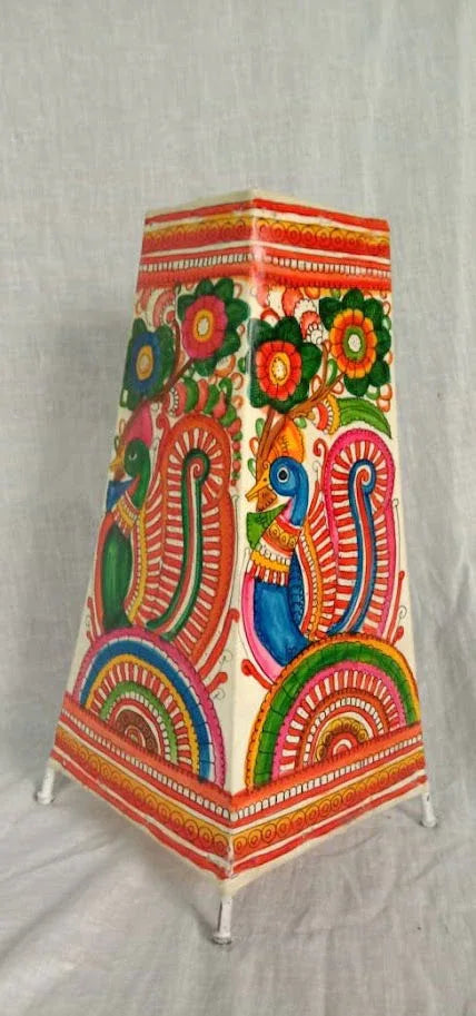 Handmade Leather Art Work Leather Peacock Design Painted Lamp Shade Without Bulb Multi Color 12 Inches - ArtyCraftz.com