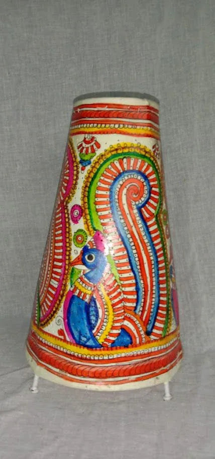 Handmade Leather Art Work Leather Peacock Painted Lamp Shade Without Bulb 12 Inches Red with Blue Color - ArtyCraftz.com