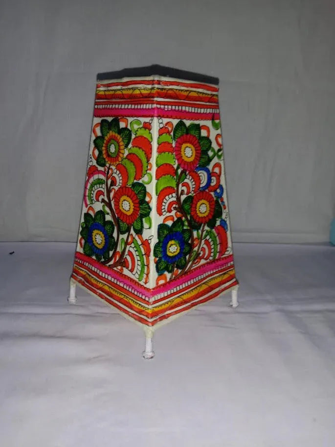 Handmade Leather Lamp Shade 8 Inch – Multi-Color Flower Painting - ArtyCraftz.com
