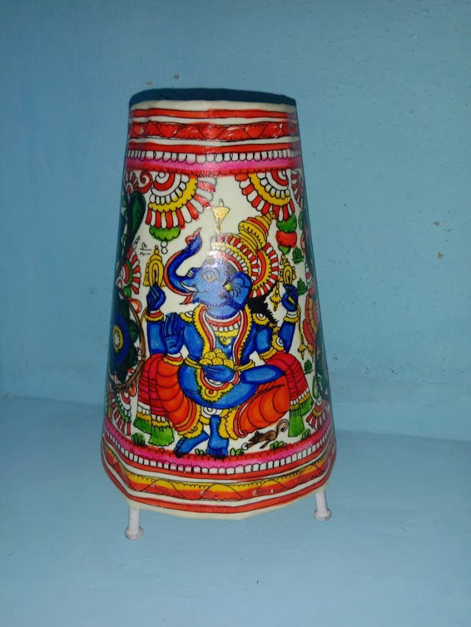 Handmade Leather Lamp Shade Elephant Design Painting 8 Inches - ArtyCraftz.com