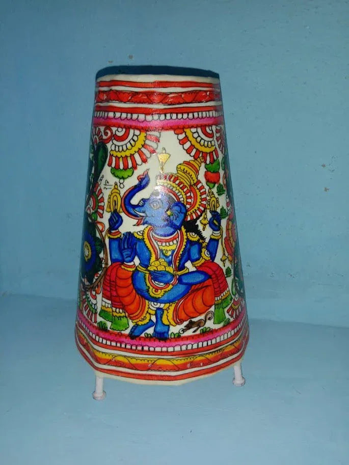 Handmade Leather Lamp Shade Elephant Design Painting 8 Inches - ArtyCraftz.com