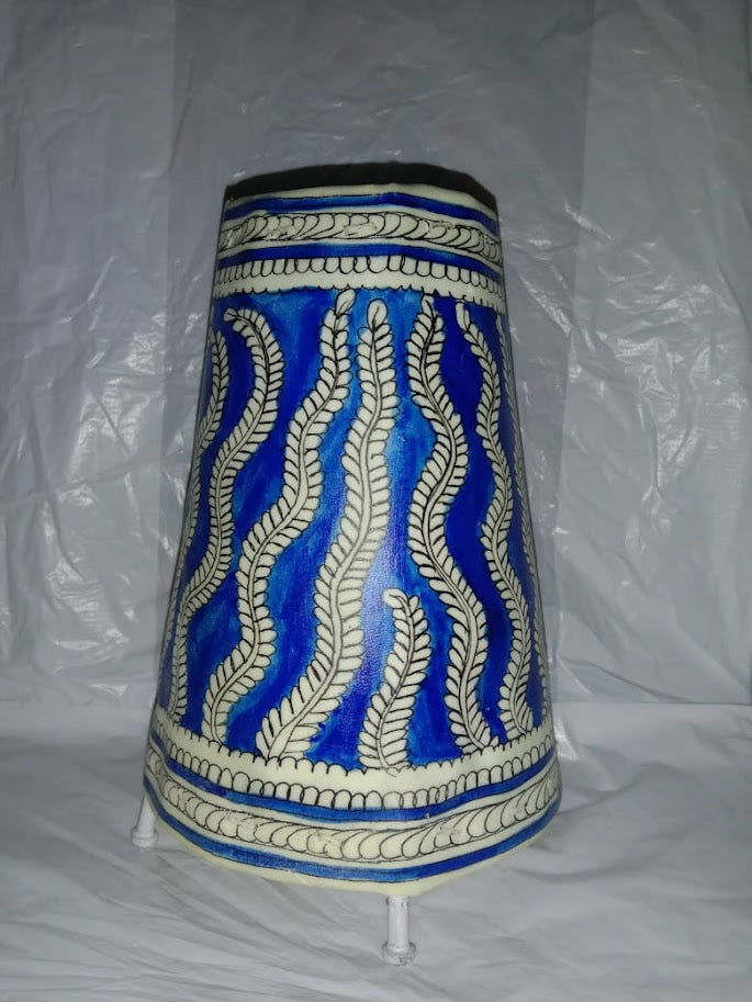 Handmade Leather Lamp Shade Flower Design Painting 8 Inches Blue Color - ArtyCraftz.com