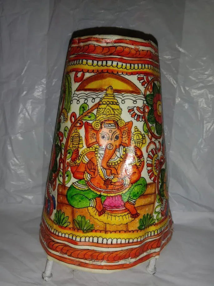 Handmade Leather Lamp Shade Ganesha Design Painting 8 Inches Multi Color - ArtyCraftz.com