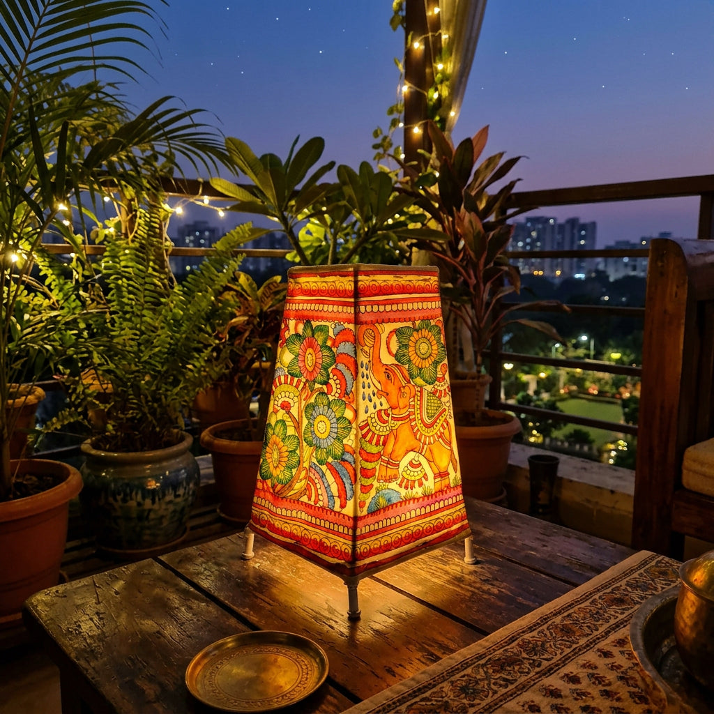 Nimmalakunta Leather Craft Floral and Traditional Art Table Lamp -artycraftz.com