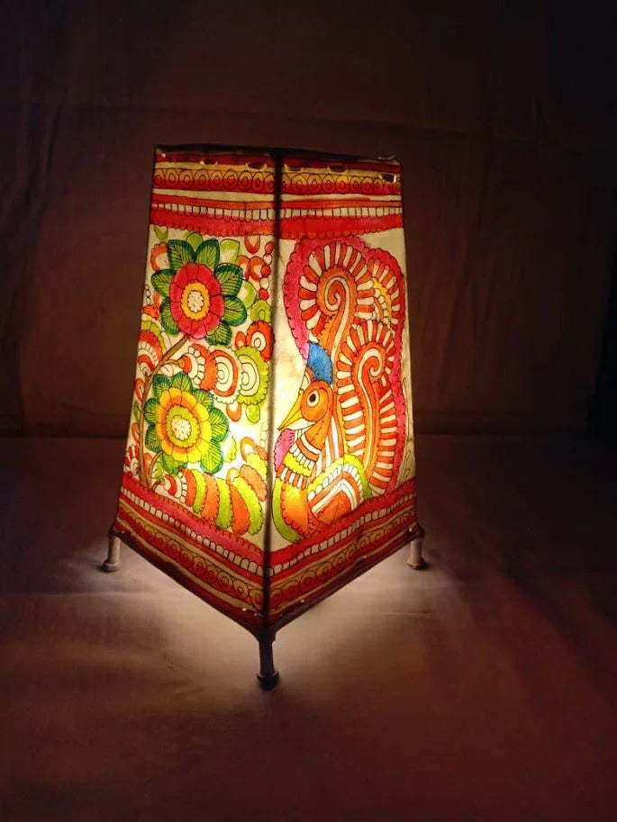 Handmade Leather Lamp Shade Multi Color Elephant Design Painting 8 Inches - ArtyCraftz.com
