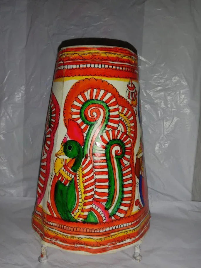 Handmade Leather Lamp Shade Peacock Design Painting Multi Color 8 Inches - ArtyCraftz.com