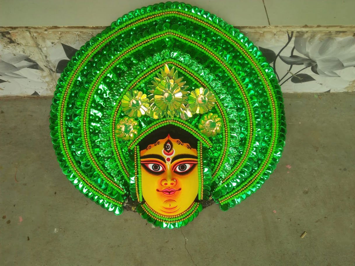 Handmade Ma Durga Paper Mache Mask for Wall Hanging for Home Decor and Office Decor Green Color - ArtyCraftz.com