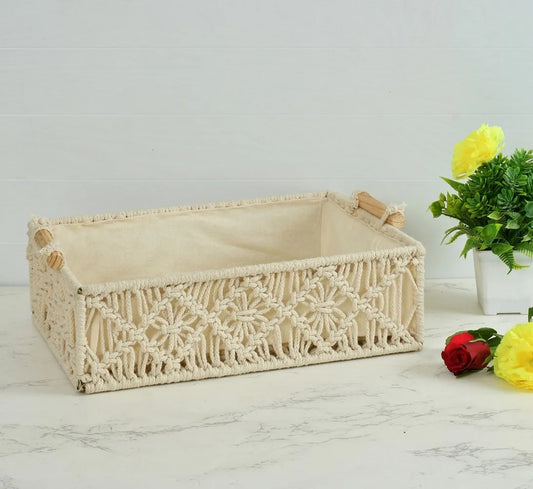 Handmade Macrame Storage Basket with Fabric Lining-ArtyCraftz.com