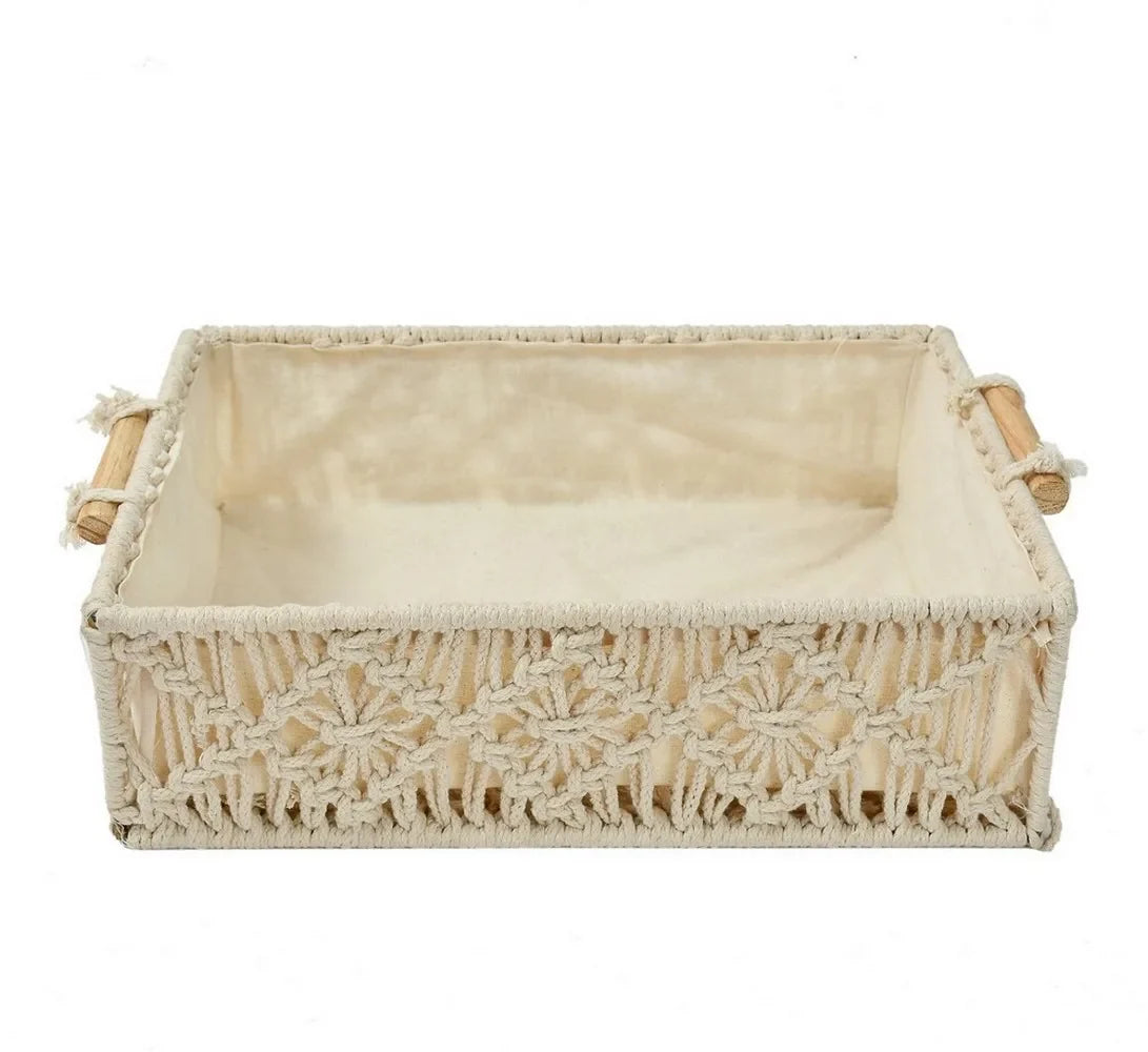Handmade Macrame Storage Basket with Fabric Lining-ArtyCraftz.com